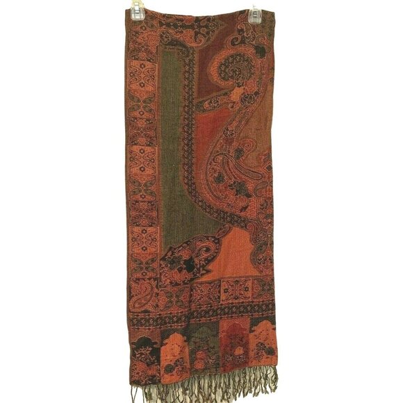 pashmina Accessories - Vintage Pashmina & Silk Scarf Shawl Fall Colors